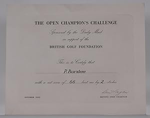 I Beat "Ben Hogan" certificate "Carnoustie 1953"