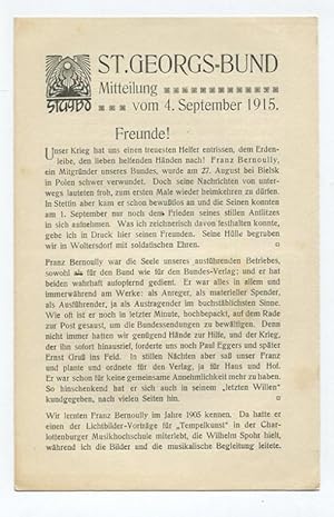St.Georgs-Bund - Mitteilung vom 4. September 1915: Freunde!.