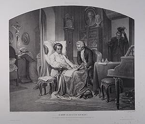 Ein Moment aus den letzten Tagen Mozart`s. Lithographie von Friedrich Leybold nach Franz Schams a...