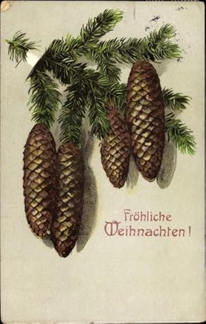 Bild des Verkufers fr Prge Ansichtskarte / Postkarte Frohe Weihnachten, Tannenzweig, Tannenzapfen zum Verkauf von akpool GmbH