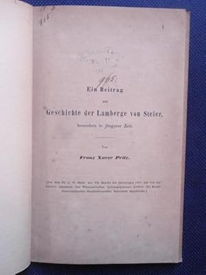 Seller image for Ein Beitrag zur Geschichte der Lamberge von Steier, besonders in jngerer Zeit. for sale by Antiquariat Klabund Wien