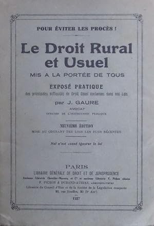 Imagen del vendedor de Le Droit Rural usuel mis  la porte de tous a la venta por Bouquinerie L'Ivre Livre