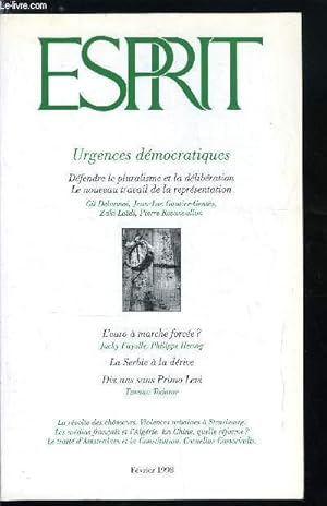 Bild des Verkufers fr Esprit n 240 - Des trente cinq heures au chomage, ou les rats de la reprsentation, Urgences dmocratiques - Un conflit de lgitimit par Marc Olivier Padis, L'urgence ou la dvalorisation de l'avenir par Zaki Ladi, Lettre ouverte a une jeune zum Verkauf von Le-Livre