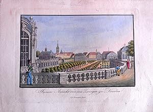 Innere Ansicht von den Zwinger zu Dresden. Umrissradierung von F. R. Naumann, altkoloriert, um 18...