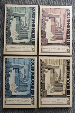 Bild des Verkufers fr THE COLOPHON: A QUARTERLY FOR BOOKMEN. NEW SERIES - VOLUME 1, NUMBER 1: SUMMER 1935, NUMBER 2: AUTUMN 1935, NUMBER 3: WINTER 1936 & NUMBER 4: SPRING 1936 - 4 BOOKS IN TOTAL. zum Verkauf von Capricorn Books