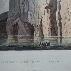 Cavernous Rocks Near Holyhead" - Original Coloured Aquatint 1813 - (Craig Gogarth?)