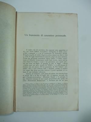 Bild des Verkufers fr Un frammento di canzoniere provenzale zum Verkauf von Coenobium Libreria antiquaria