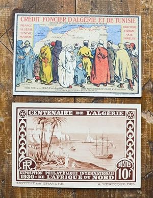 2 Postkarten aus Algerien mit schöner Werbung in Farbe bzw Tönung. 1. Centenaire de l Algerie. Ex...