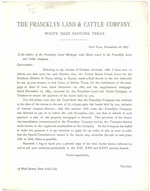 TO THE HOLDERS OF THE FRANCKLYN LAND MORTGAGE GOLD BONDS ISSUED BY THE FRANCKLYN LAND AND CATTLE ...