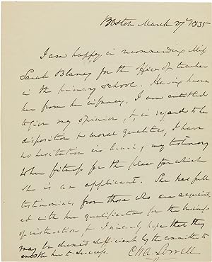 Seller image for AUTOGRAPH LETTER, SIGNED, FROM CHARLES LOWELL] for sale by William Reese Company - Americana