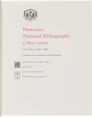 Seller image for HAWAIIAN NATIONAL BIBLIOGRAPHY 1780 - 1900. VOLUME III. 1851 - 1880 for sale by William Reese Company - Americana