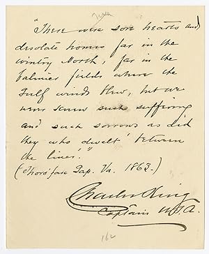 Seller image for AUTOGRAPH NOTE, SIGNED BY CHARLES KING] for sale by William Reese Company - Americana