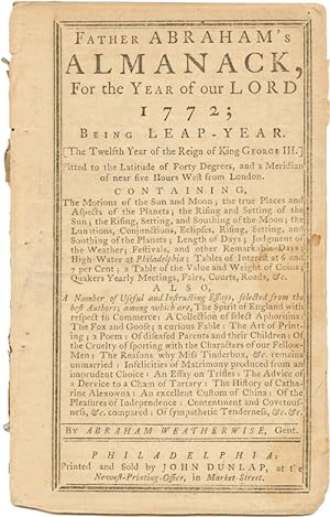 FATHER ABRAHAM'S ALMANACK, FOR.1772.BY ABRAHAM WEATHERWISE, GENT
