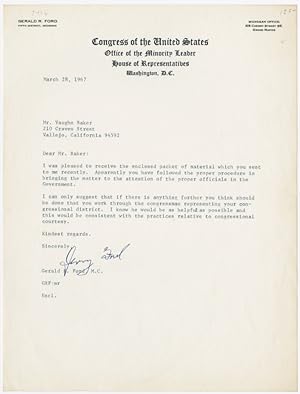 Seller image for TYPED LETTER, SIGNED BY GERALD R. FORD] for sale by William Reese Company - Americana