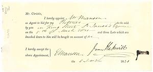 Seller image for PARTIALLY PRINTED RECEIPT FORM, COMPLETED IN MANUSCRIPT; SIGNED BY JAMES HAKEWILL] for sale by William Reese Company - Americana