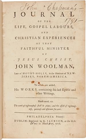 A JOURNAL OF THE LIFE, GOSPEL LABOURS, AND CHRISTIAN EXPERIENCES OF THAT FAITHFUL MINISTER OF JES...