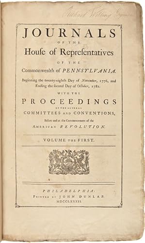 JOURNALS OF THE HOUSE OF REPRESENTATIVES OF THE COMMONWEALTH OF PENNSYLVANIA. BEGINNING THE TWENT...