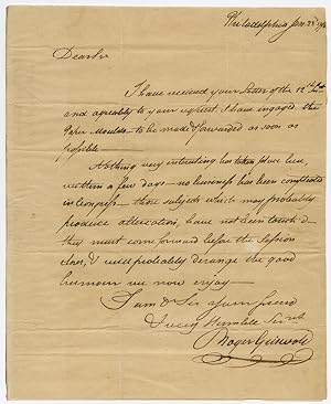 [AUTOGRAPH LETTER, SIGNED, BY CONNECTICUT FEDERALIST ROGER GRISWOLD TO ANDREW HUNTINGTON IN NORWI...