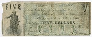Seller image for CONFEDERATE TREASURY WARRANT IN THE AMOUNT OF FIVE DOLLARS] for sale by William Reese Company - Americana