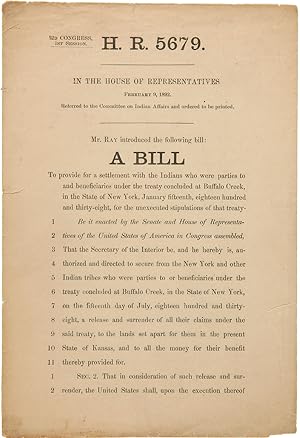 Seller image for H.R. 5679.A BILL TO PROVIDE FOR A SETTLEMENT WITH THE INDIANS WHO WERE PARTIES TO AND BENEFICIARIES UNDER THE TREATY CONCLUDED AT BUFFALO CREEK, IN THE STATE OF NEW YORK.[caption title] for sale by William Reese Company - Americana
