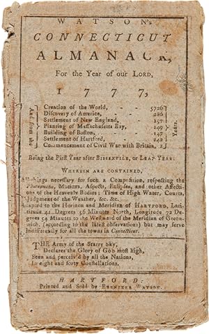 WATSON'S CONNECTICUT ALMANACK, FOR THE YEAR OF OUR LORD, 1777.