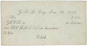 [PRINTED "VALLEY NOTE" CURRENCY IN DENOMINATION OF $2.00, WITH PRINTED HEADING: "G.S.L. CITY, JAN...