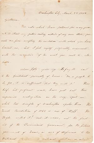 [AUTOGRAPH LETTER, SIGNED, FROM THOMAS HART BENTON, DISCUSSING THE FRENCH REVOLUTION OF 1848]