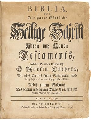 BIBLIA, DAS IST: DIE HEILIGE SCHRIFT ALTES UND NEUES TESTAMENTS, NACH DER TEUTSCHEN UEBERSETZUNG ...