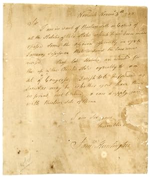 [AUTOGRAPH LETTER, SIGNED, FROM SAMUEL HUNTINGTON AS GOVERNOR OF CONNECTICUT]