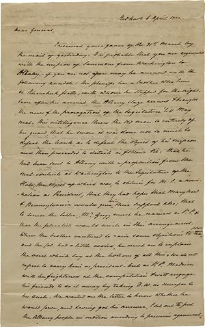 [AUTOGRAPH LETTER, SIGNED, FROM JOHN ARMSTRONG TO GEN. JOHN SMITH, OUTLINING THE POLITICAL MACHIN...