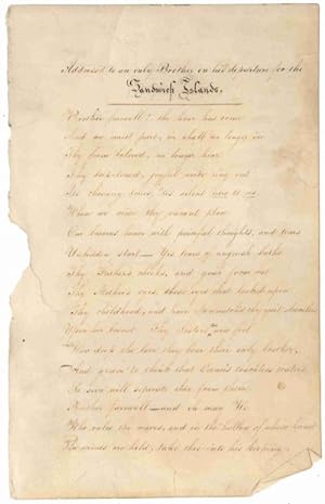 Seller image for ADDRESS'D TO AN ONLY BROTHER ON HIS DEPARTURE FOR THE SANDWICH ISLANDS [manuscript caption title] for sale by William Reese Company - Americana
