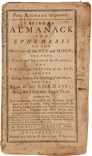 POOR RICHARD IMPROVED: BEING AN ALMANACK AND EPHEMERIS OF THE MOTIONS OF THE SUN AND MOON.FOR THE...