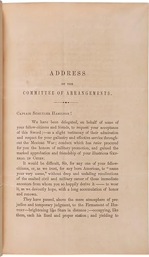ADDRESS OF THE COMMITTEE OF ARRANGEMENTS [caption title]. [with:] REPLY OF BREVET CAPTAIN SCHUYLE...