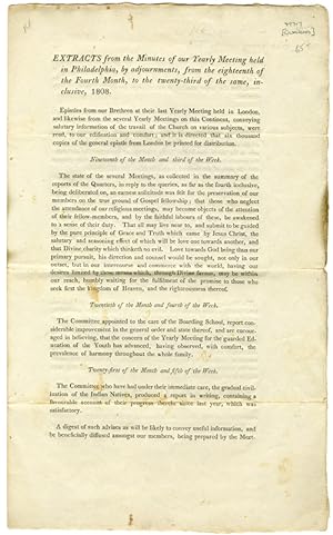 Seller image for EXTRACTS FROM THE MINUTES OF OUR YEARLY MEETING HELD IN PHILADELPHIA, BY ADJOURNMENTS, FROM THE EIGHTEENTH OF THE FOURTH MONTH, TO THE TWENTY-THIRD OF THE SAME, INCLUSIVE, 1808 [caption title] for sale by William Reese Company - Americana