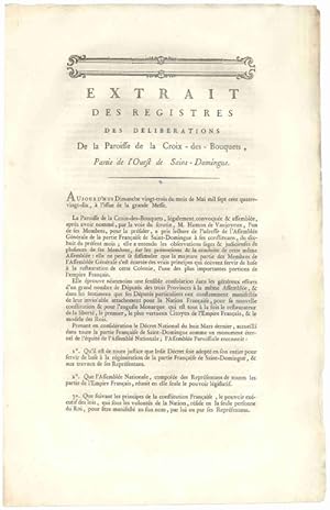 EXTRAIT DES REGISTRES DES DÉLIBÉRATIONS DE LA PAROISSE DE LA CROIX-DES-BOUQUETS, PARTIE DE L'OUES...