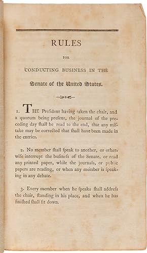 Seller image for RULES FOR CONDUCTING BUSINESS IN THE SENATE OF THE UNITED STATES [caption title] for sale by William Reese Company - Americana