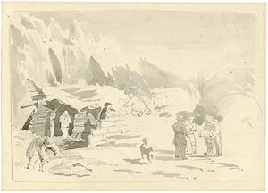 [GRAY WASH SKETCH OF MEN BUILDING AN IGLOO DURING THE SECOND ROSS EXPEDITION TO THE ARCTIC]