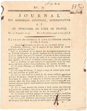 No. 3. JOURNAL DES ASSEMBLÉES-COLONIALE, ADMINISTRATIVE ET DU DIRECTOIRE DE L'ISLE DE FRANCE. DU ...