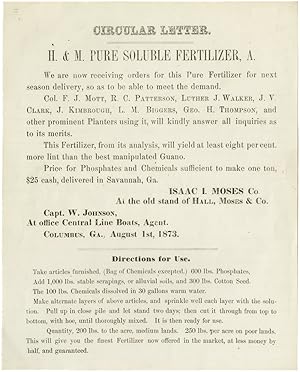 CIRCULAR LETTER. H. & M. PURE SOLUBLE FERTILIZER, A. WE ARE NOW RECEIVING ORDERS FOR.[caption tit...