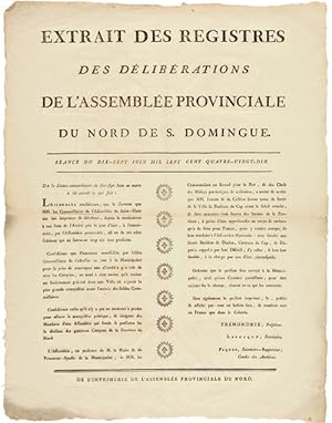 EXTRAIT DES REGISTRES DES DÉLIBÉRATIONS DE L'ASSEMBLÉE PROVINCIALE DU NORD DE S. DOMINGUE. SÉANCE...