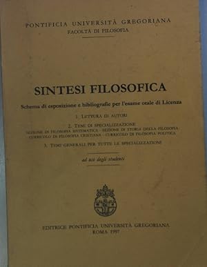 Immagine del venditore per Sintesi Filosofica: Schema di esposizione e bibliografie per l'esame orale di Licenza. venduto da books4less (Versandantiquariat Petra Gros GmbH & Co. KG)