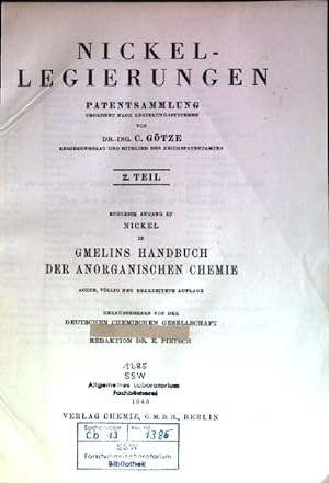Immagine del venditore per Nickellegierungen - Patentsammlung. Gmelins Handbuch der anorganischen Chemie; Teil 2. venduto da books4less (Versandantiquariat Petra Gros GmbH & Co. KG)