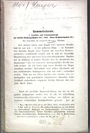 Seller image for Quellen- und Literaturbericht zur antiken Rechtsgeschichte 1917-1922 (Neue Rechtsurkunden IV); for sale by books4less (Versandantiquariat Petra Gros GmbH & Co. KG)