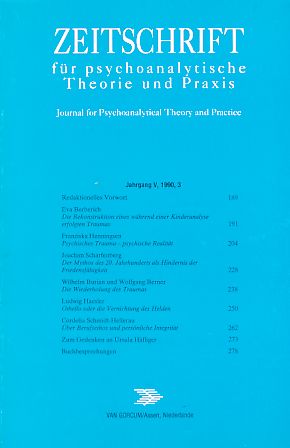 Zeitschrift für psychoanalytische Theorie und Praxis. Jahrgang V. Nr. 3 - 1990. Journal for Psych...