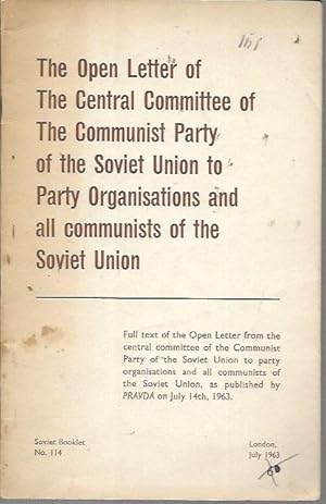 Imagen del vendedor de Open Letter of the Central Committee of the Soviet Union to Party Organisations and all communists of the Soviet Union [Soviet Booklet No.114]. a la venta por Bookfeathers, LLC