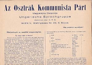 Az Osztrák Kommunista Párt, Magyarajku Csoportja. Ungarische Sprachgruppe, Sektion der K.P.Ö., Wi...