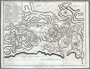 Antique Map CARDONA, CATALONIA, SPAIN, City plan, fortifications Rapin/Tindal 1745