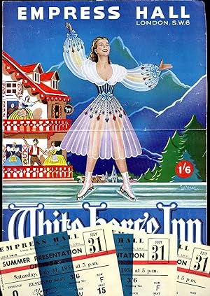 Bild des Verkufers fr Empress Hall Theatre, London | London Melody Souvenir Programme 1954 | Claude Langdon's Sixth Pantomime 'Cinderella on Ice' (White Horse Inn on Ice) + 3 Original Tickets zum Verkauf von Little Stour Books PBFA Member