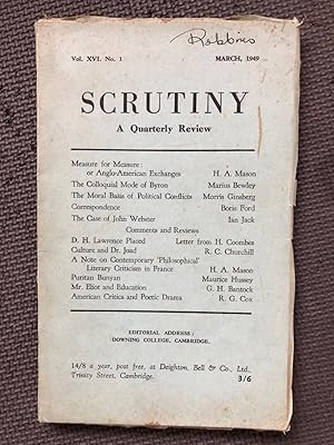 Immagine del venditore per Scrutiny; A Quarterly Review, Vol. XVI, no. 1, March 1949 venduto da Cragsmoor Books