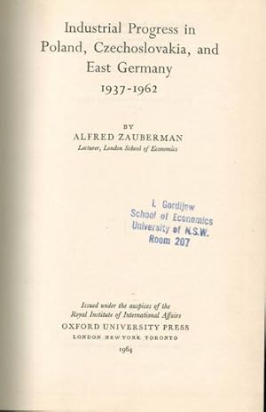 Seller image for Industrial Progress in Poland, Czecholslovakia, and East Germany 1937-1962 for sale by Goulds Book Arcade, Sydney